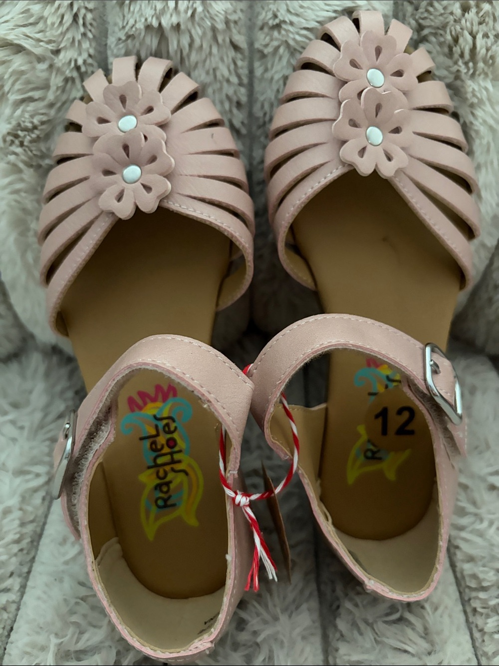 Rachel Shoes Light Pink Floral Cutout Ankle Strap Sandals
